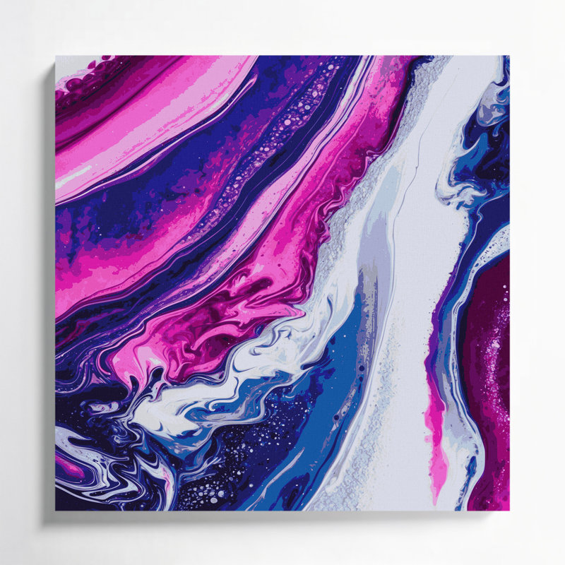 Abstrait art fluide sur toile bleue 49, H 8 po x l 8 po