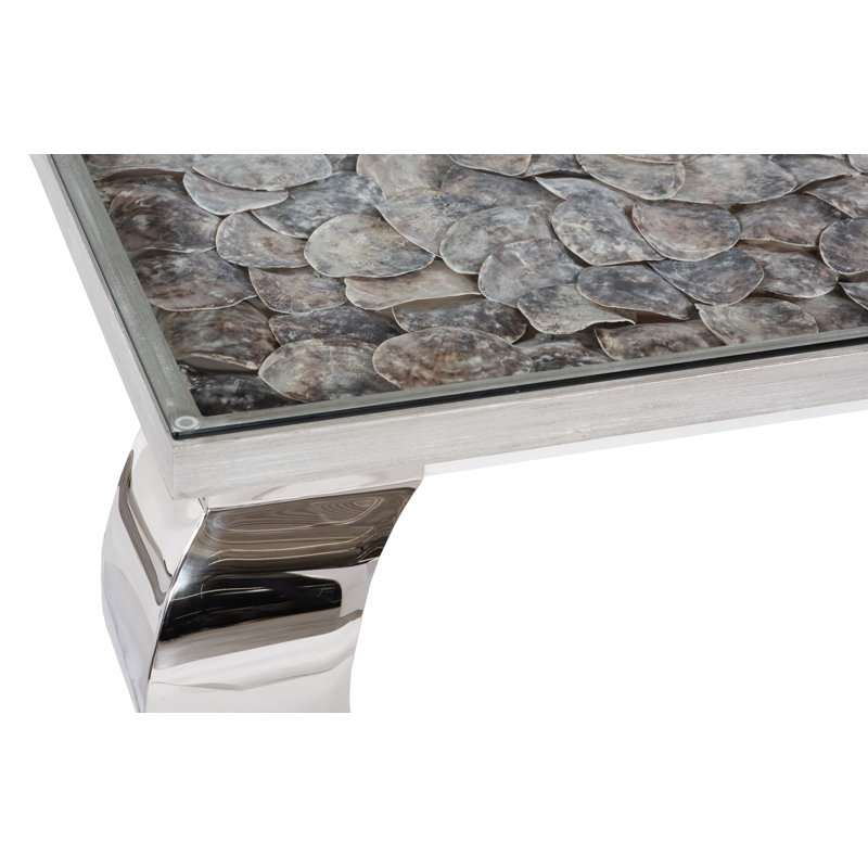 Table basse Shell, plateau en verre, pieds en acier inoxydable Ming, H 17 po x L 60 po x l 60 po