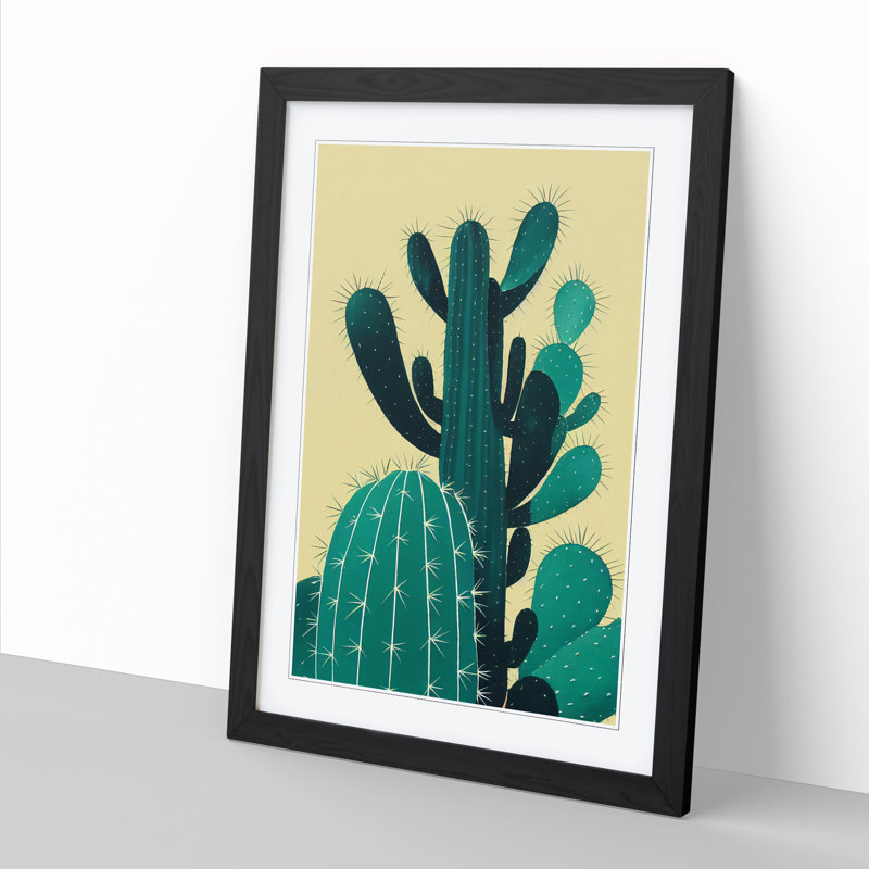 FRM-V0523-335X Cactus Cacti Digital 1 Piece Single Picture Frame Wall Art, 34cm H x 25cm W x 2cm D, Oak Framed