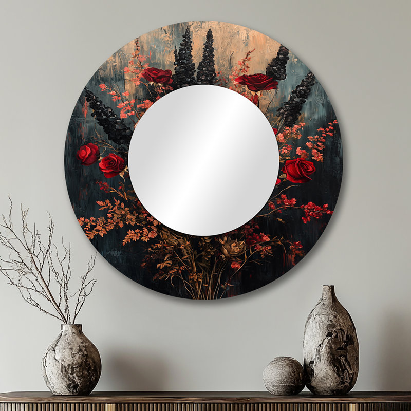 Abstrait bouquet de roses gothique foncé I - art mural miroir moderne - imprimé sur métal, 29 po x 29 po