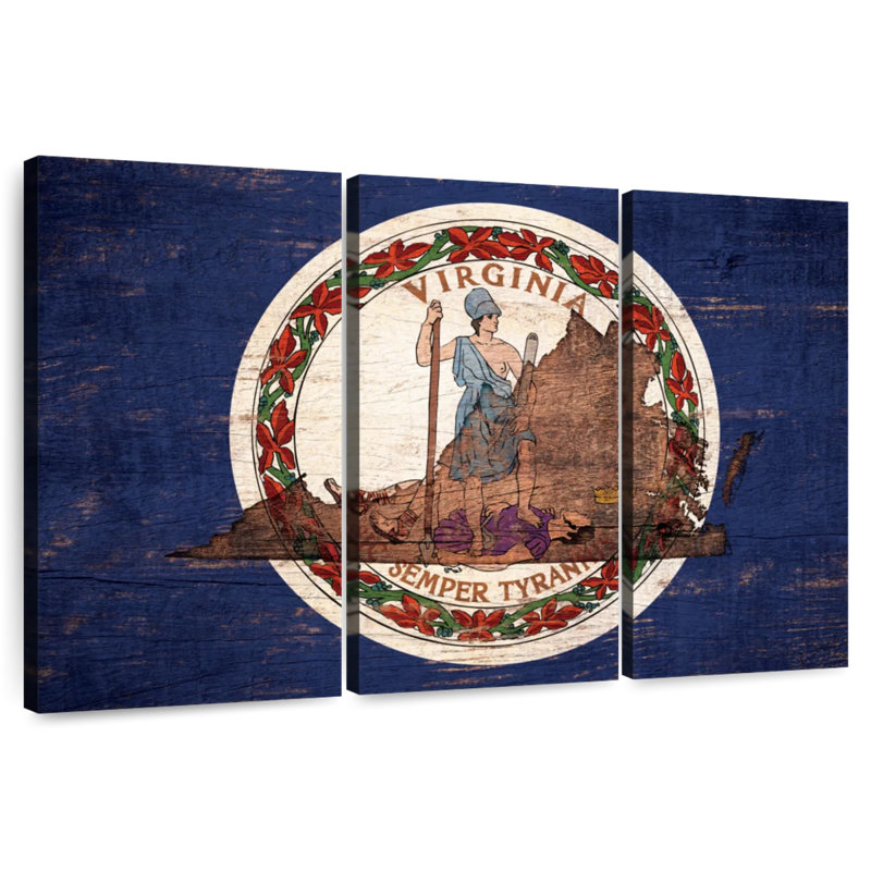 Borges State Map Over Virginia Flag, 24" H x 38" W