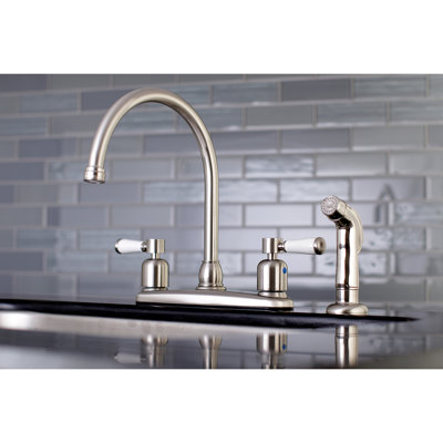 Kingston Brass Paris Two-Handle 4-Hole 8" Centerset Kitchen Faucet with Side Sprayer