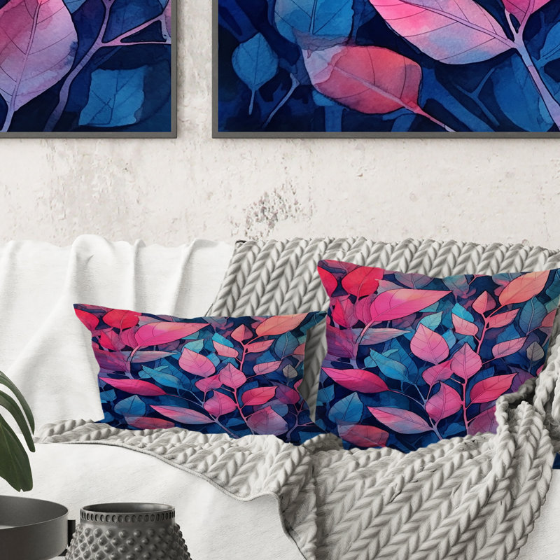 Coussin décoratif à imprimé floral rose et bleu Harmony I