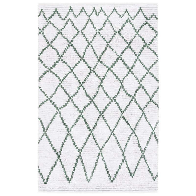 Tapis géométrique ivoire / vert, Rectangle 9 pi x 12 pi