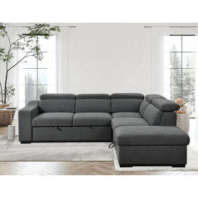 Canapé modulaire en L de 105 po avec lit escamotable et espace de rangement pour repose-pieds, canapé-lit convertible, accoudoir avec 1 porte-gobelets et