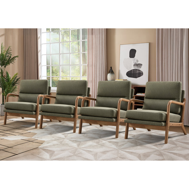 25.59'' Wide Upholstered Fabric Accent Armchair With Solid Wood Leg (Set of 4), Green