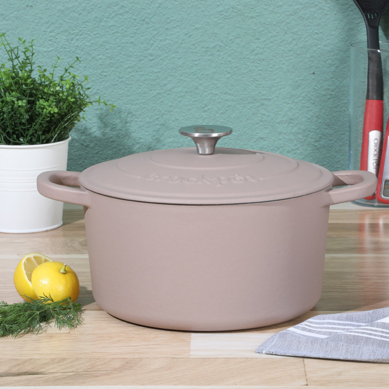 Cocotte ronde artisanale en fonte antiadhésive Crock-pot, 5 pte, Rose cendré / argent
