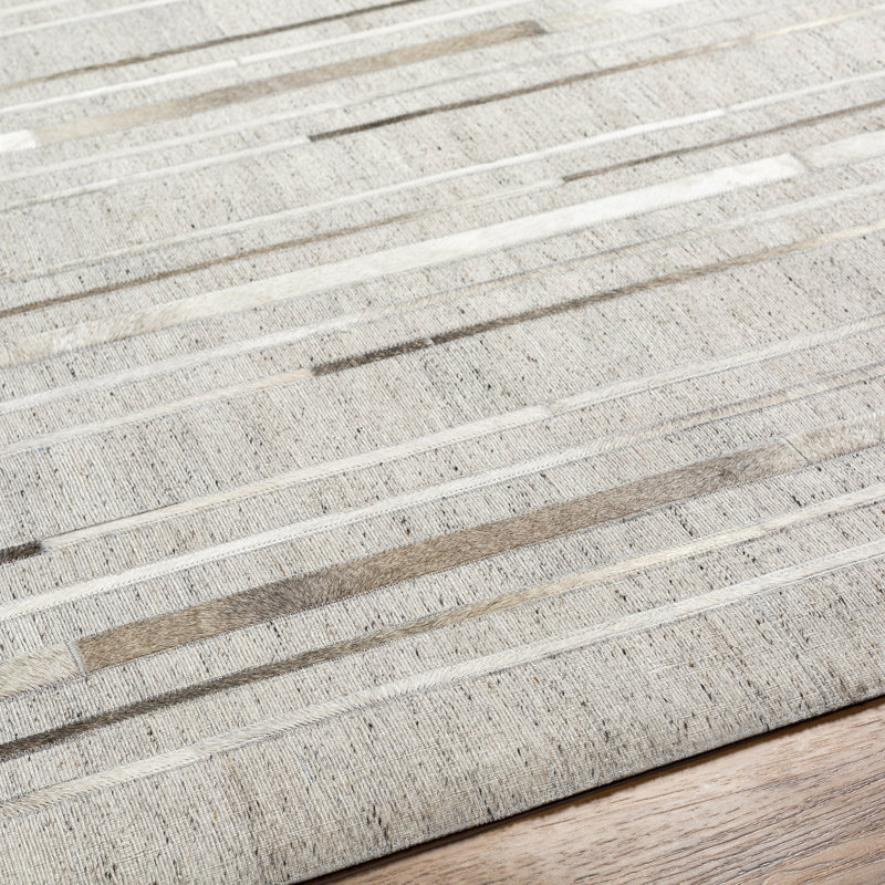 Asbey Rectangle Striped Handmade Flatweave Viscose/Leather/Cowhide Area Rug in Gray/Taupe, Rectangle 5' x 7'6"