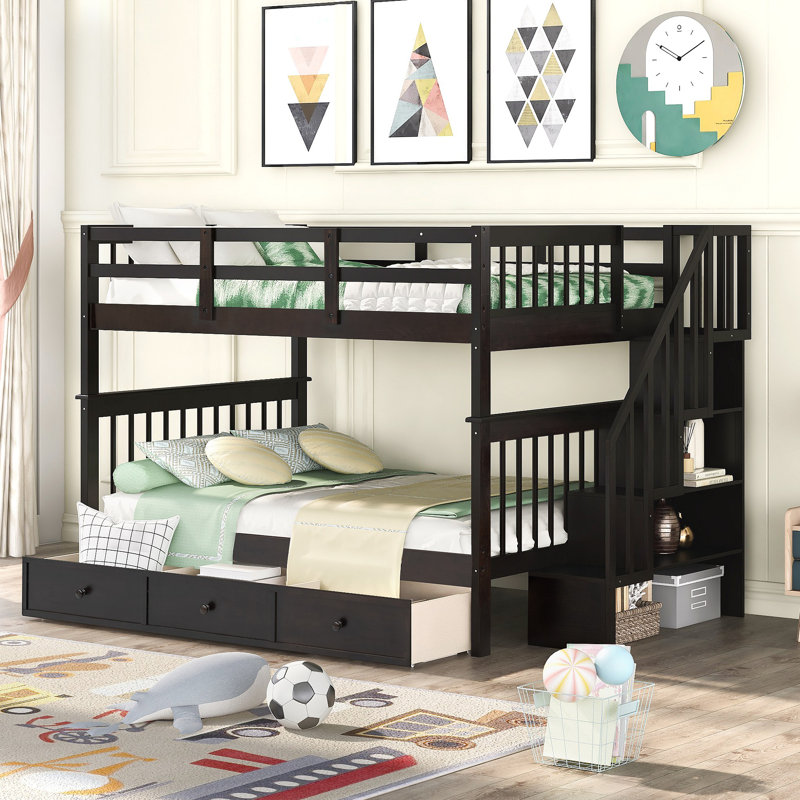 Lit superposé avec tiroir, rangement et garde-corps pour la chambre à coucher, Noir