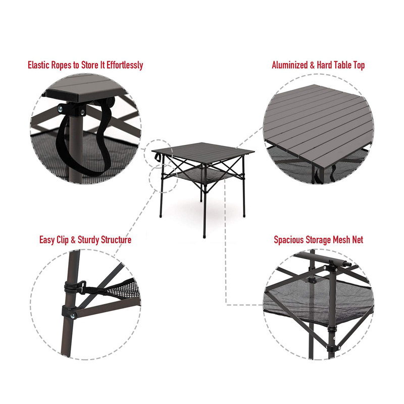 Table pliante en aluminium pour le camping, Brun