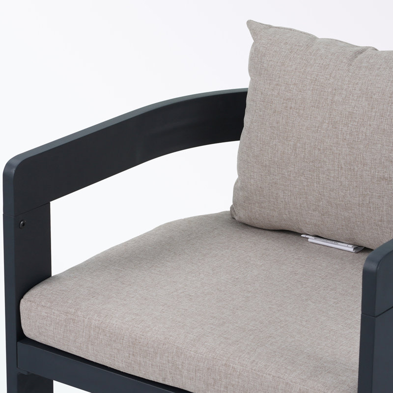 Ensemble de conversation 3 pièces d'extérieur Paito avec 2 chaises et coussin moelleux, Noir