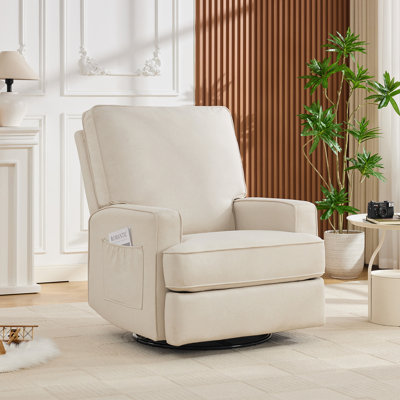 32.6" Wide Oversized Upholstered Swivel Reclining Glider With Storage Pocket