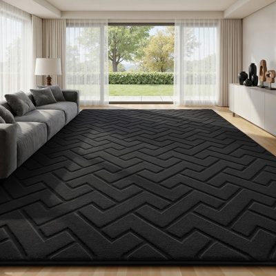 8x10 Area Rugs for Living Room, Washable Black Rugs for Bedroom Large Soft Area Rugs Indoor, Modern Non Slip Rug Carpet for Bedroom Kids Room Dorm Dining Room Office Home Decor