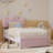 Upholstered Princess Platform Bed Frame with LED Lights, Flower-Shaped Headboard & Storage Drawers, Boucle Fabric Kids Bed, No Box Spring Required-1670179156-1670179159