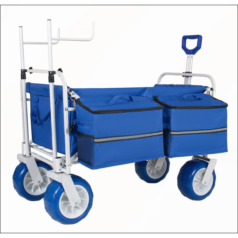 Chariot de plage robuste avec porte-chaises, roues tout-terrain de 9 pouces et rangement multifonctionnel pour les activités de plein air
