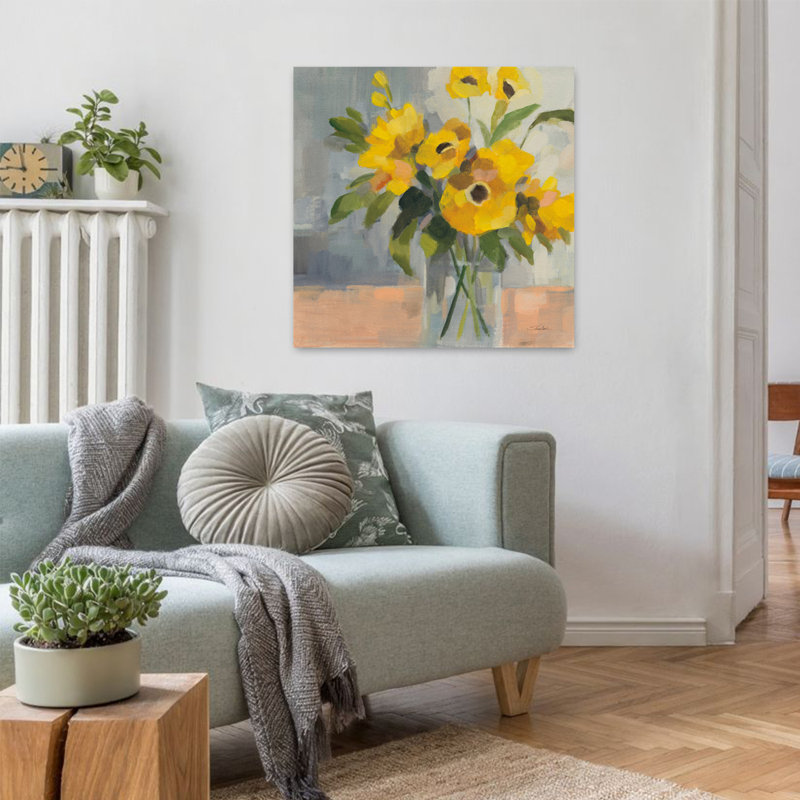 Art floral contemporain ensoleillé Ii, H 32 po x l 32 po