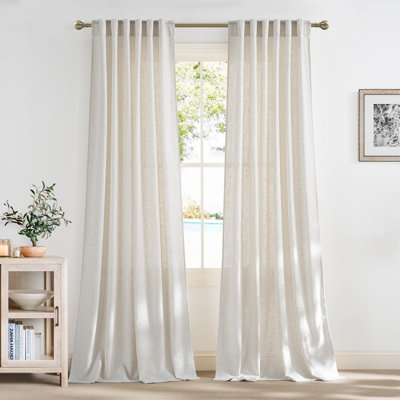  Ensemble de 2 panneaux de rideaux en lin pour le salon / la chambre à coucher, rideau de lin épais avec passe-tringle