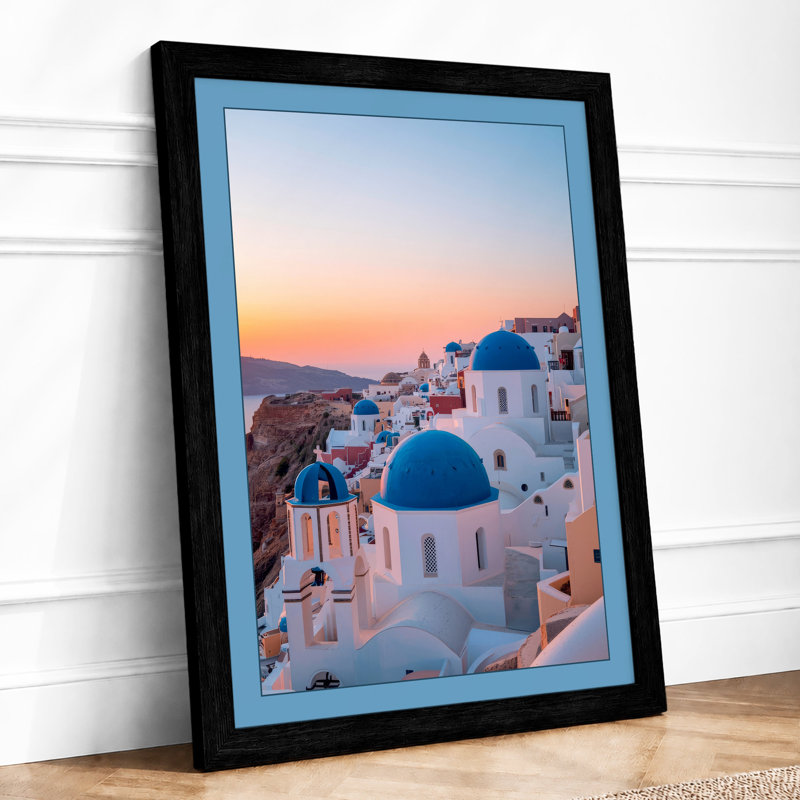 Santorini at Sunset Coastal - Framed Print, A3 - 42.0 x 29.7 cm, Black