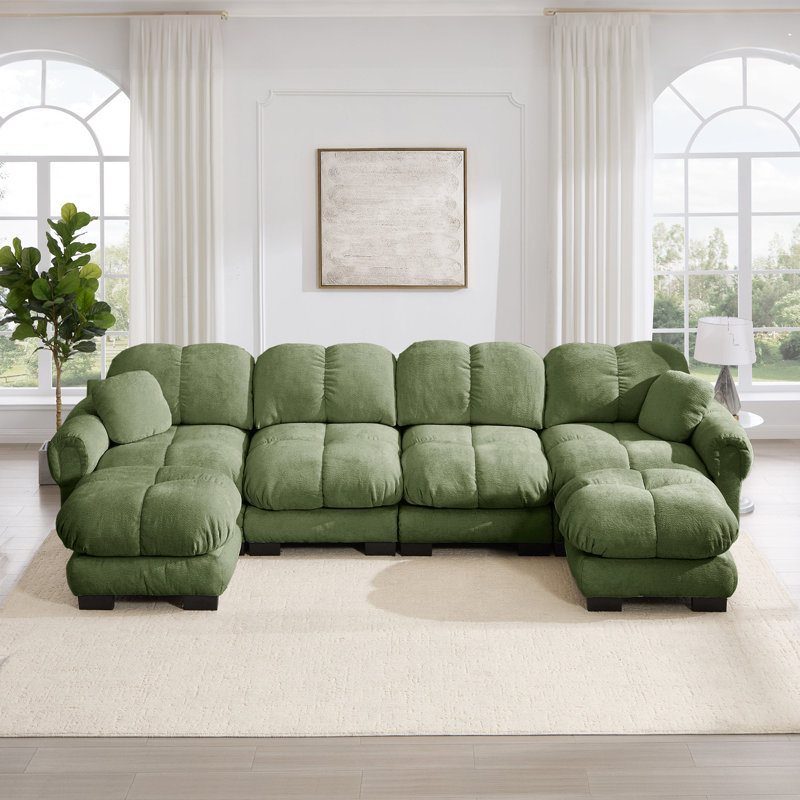 Canapé modulaire en U en chenille de 132 po avec 2 repose-pieds Fairmont, Moss Green