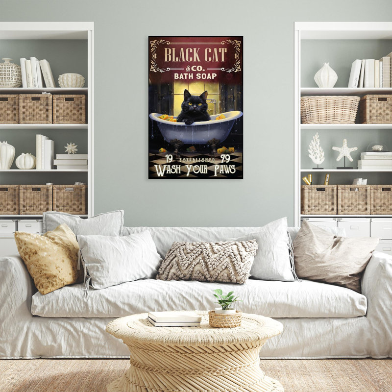 «Black Cat Bath Soap», reproduction d'art rectangulaire sur toile tendue 1 - 1 pièce, L 24 po x H 36 po