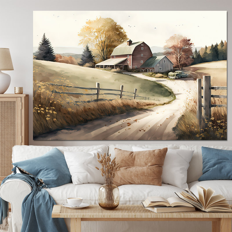 Chemin vers la grange IV - art mural paysage de grange