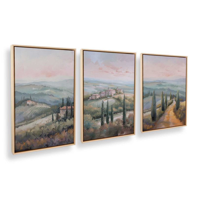 «Dusk's Glow In Tuscany» par Golden Glow Interiors 3 - Pièces sur toile, Érable américain encadré, H 14 po x l 10 po