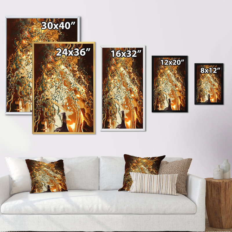 " Video Game Woman With Life Tree ", 40" H x 30" W, Black Floater Framed
