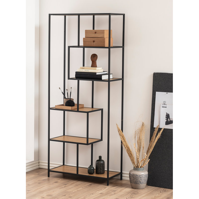 Romilda 185cm H x 77cm W Steel Etagere Bookcase, Brown/Black