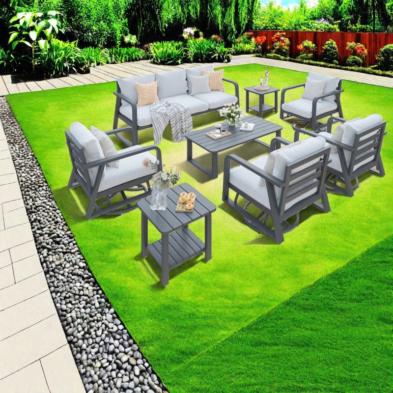 Canapés de patio pivotants et confortables, ensemble moderne en aluminium pour le divertissement à domicile