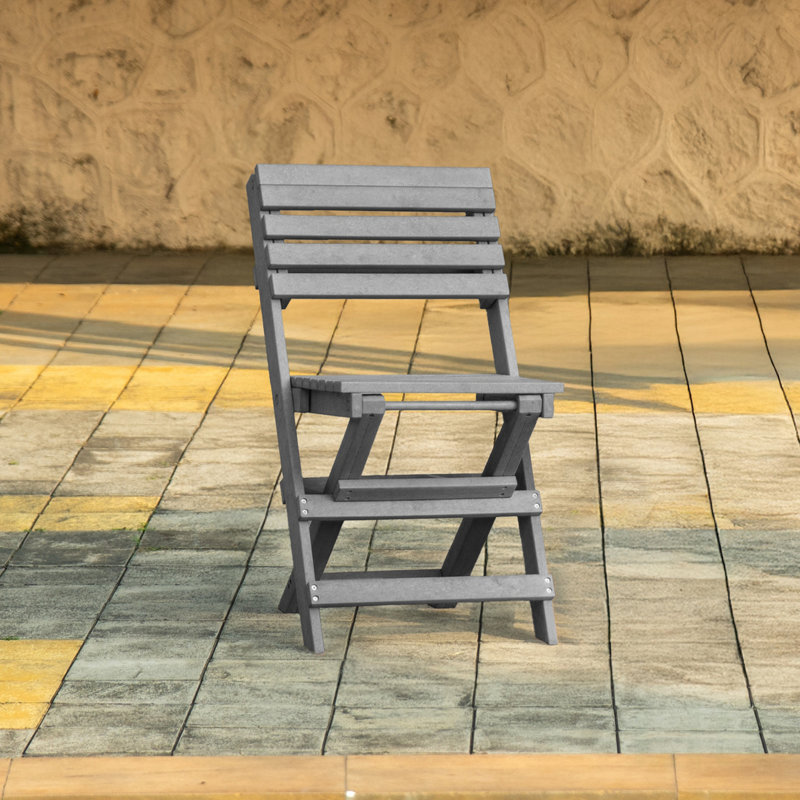 Coastal Bay Fully Assembled All-Weather Recycled HDPE Outdoor Folding Bistro Chair, Grey, Chair, Gray