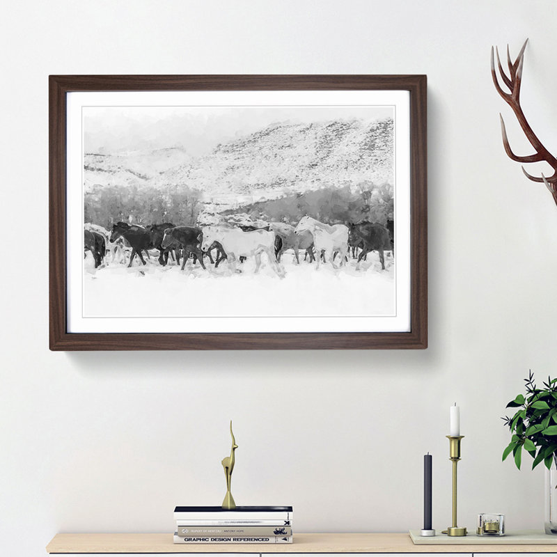 Herd of Horses in Abstract - Picture Frame Graphic Art Print, 62cm H x 87cm W x 2cm D, Walnut Framed