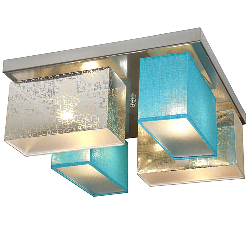 Eris-004 Fabric Flush Mount, Silver/Turquoise