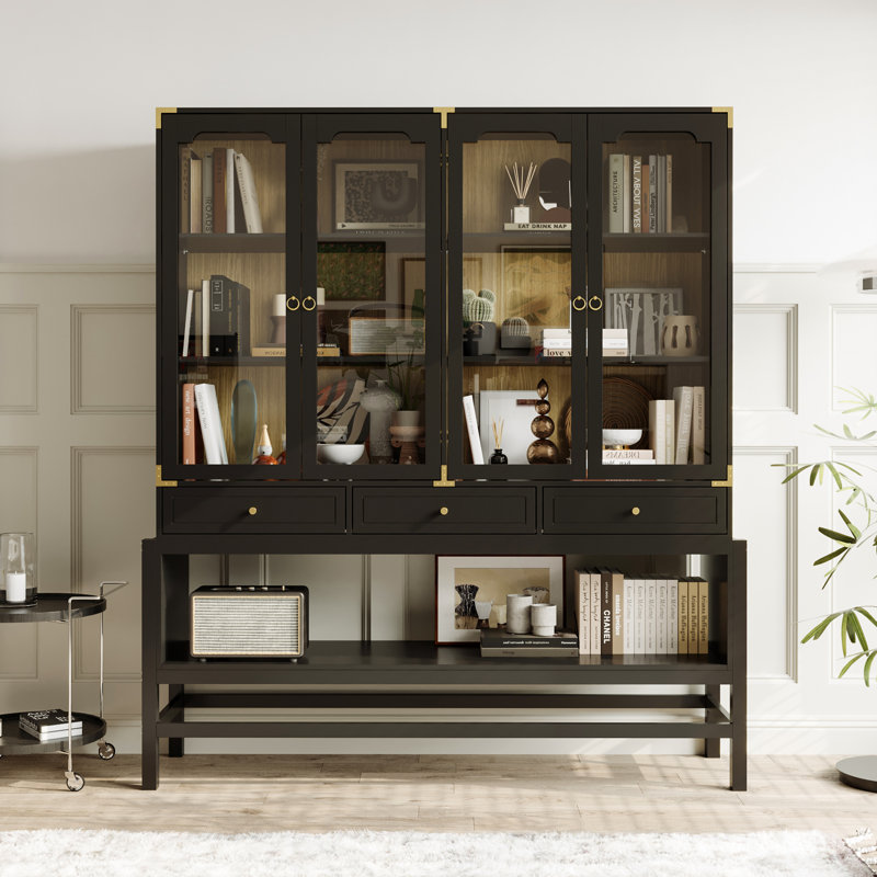 Vitrine de bibliothèque H 75 po x l 66 po avec portes en verre