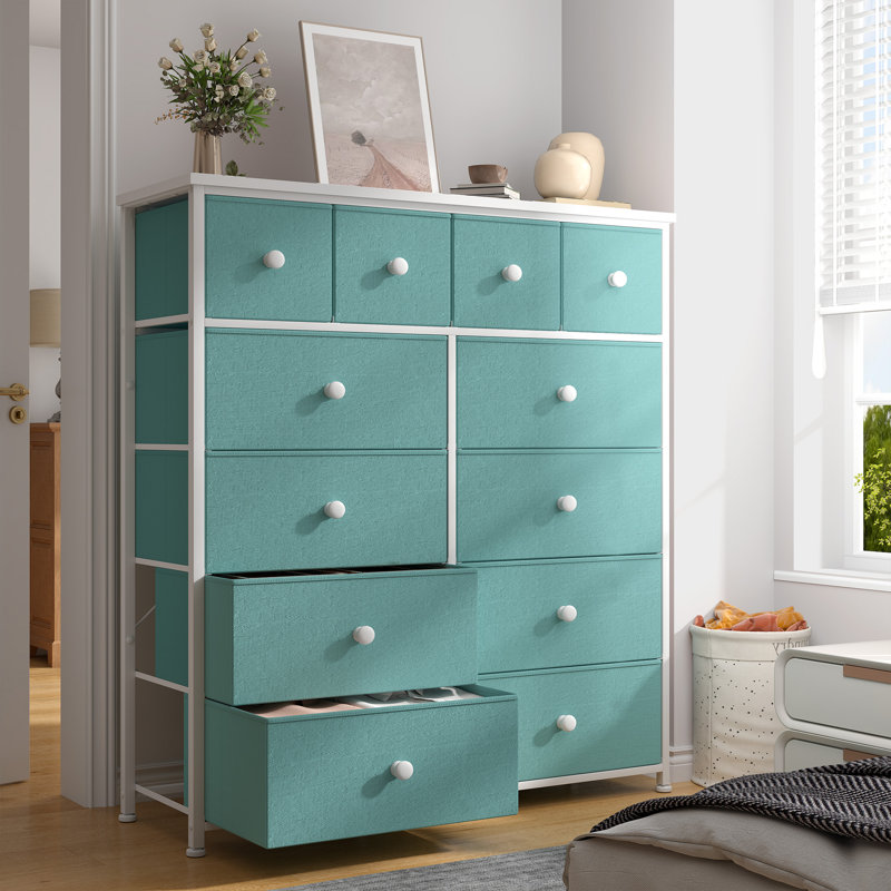 Pekka Dresser for Bedroom with 12 Spacious Storage Drawers, Dressers with Wooden Top and Metal Frame, Green