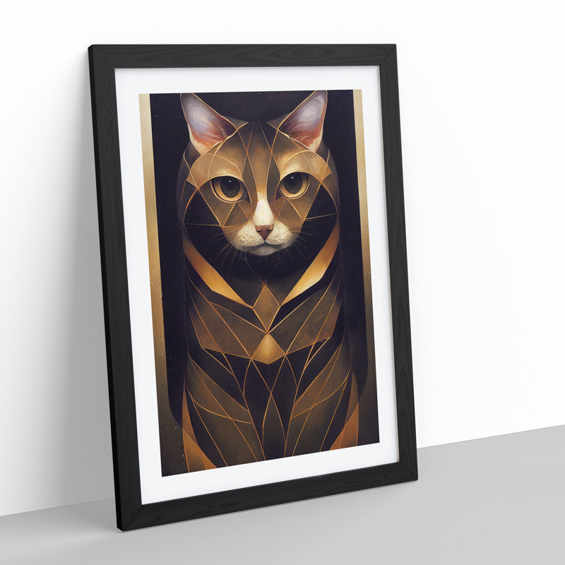 Cat In Nouveau No.1 - Single Picture Frame Print, 64cm H x 46cm W x 2cm D, Black Framed