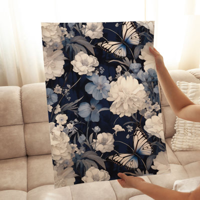 Floral Luxe Flowers Navy Blue IV Cottage Unframed Art Print