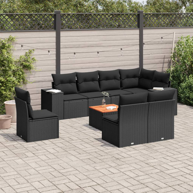  Ensemble de canapé de jardin en rotin PE noir taille standard modulaire