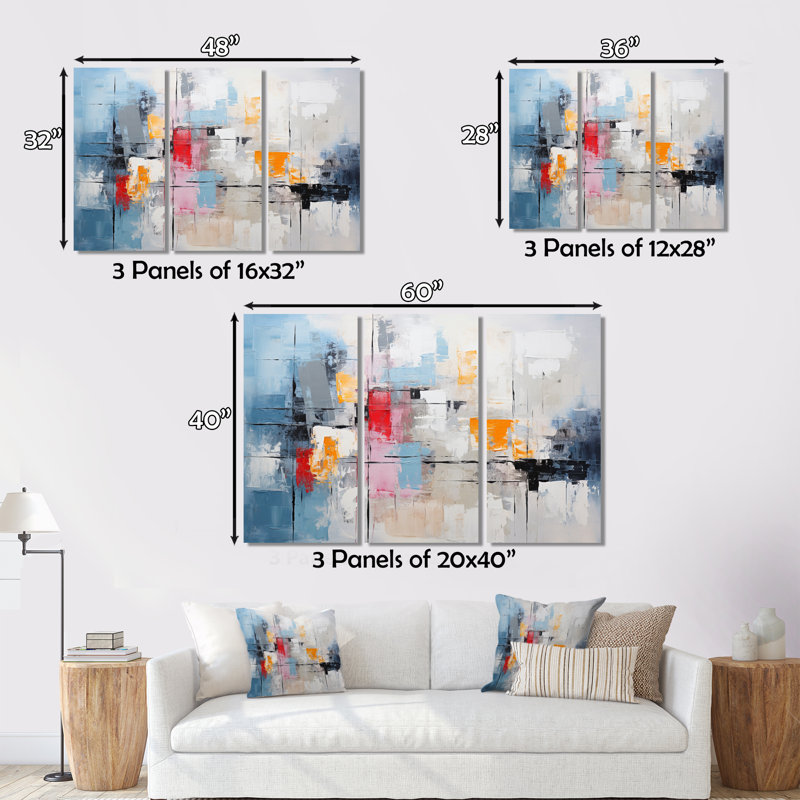 Textile Symphony I - 3 pièces, reproduction sur toile tendue, H 28 po x l 36 po x P 1 po
