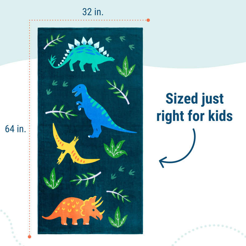 Wildkin Kids Beach Towel – 100% Cotton, Soft & Absorbent, Ideal Pool & Beach Essential - Jurassic Dinosaurs