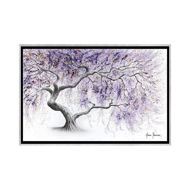 «Purple Prosperity Tree» par Ashvin Harrison - impression, Aucun mat, H 40 po x l 60 po x 1,5 po, Toile avec cadre argenté