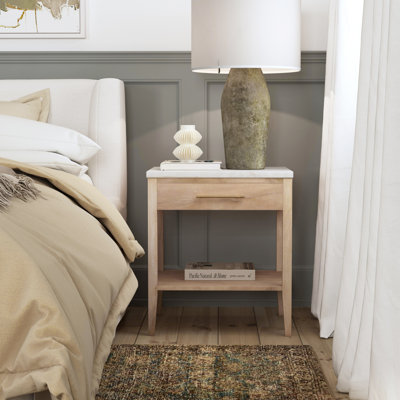 Mayfair 1 Drawer Wood and Marble Nightstand
