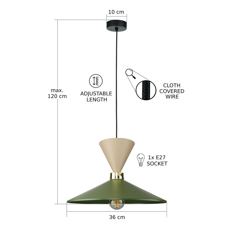 1 - Light Matte Black Dome Pendant, Latte/Khaki