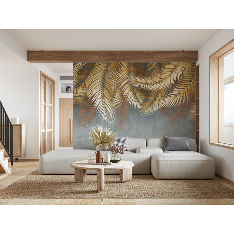 Murale papier peint feuille de palmier tropical, L 110,04 po x l 204 po, Jaune