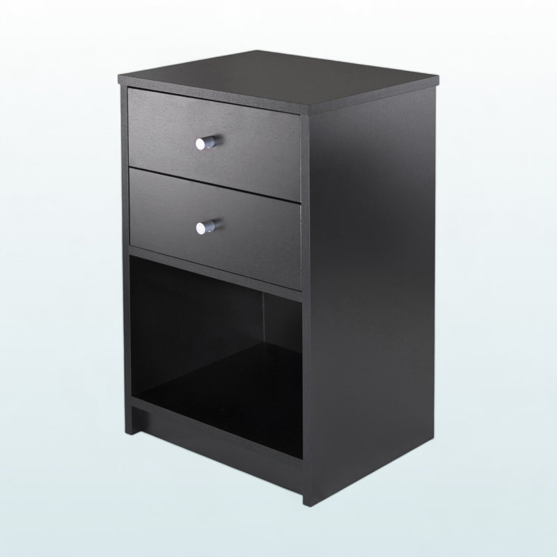 Bustillos Black Finish Metal Knob 2-Drawer & 1-Shelf Nightstand, 23.61" H X 15.48" W X 11.52" D