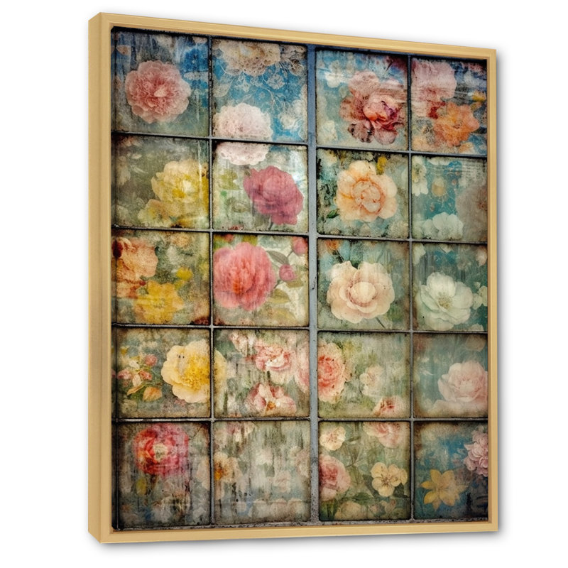 " Elegant Vintage Collage Of Blossoming Roses ", 44" H x 34" W x 1.5" D, Natural Floater Framed