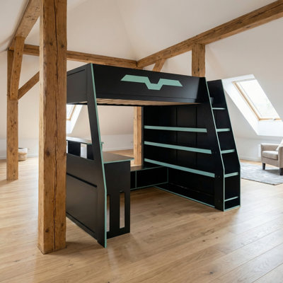 Lit mezzanine double en bois