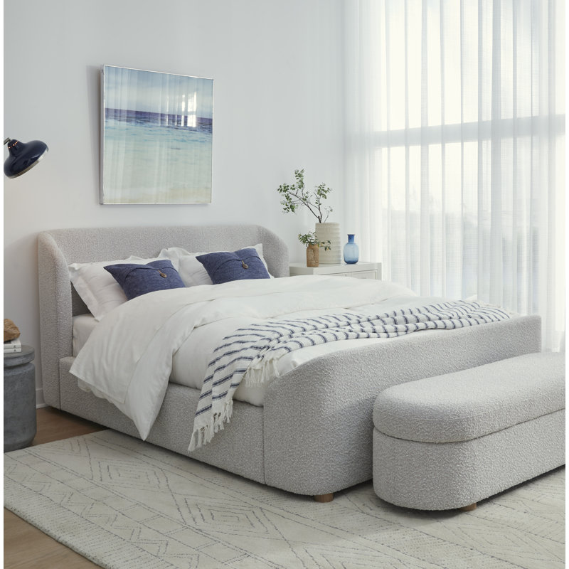 Kris Upholstered Platform Bed, King, White Boucle