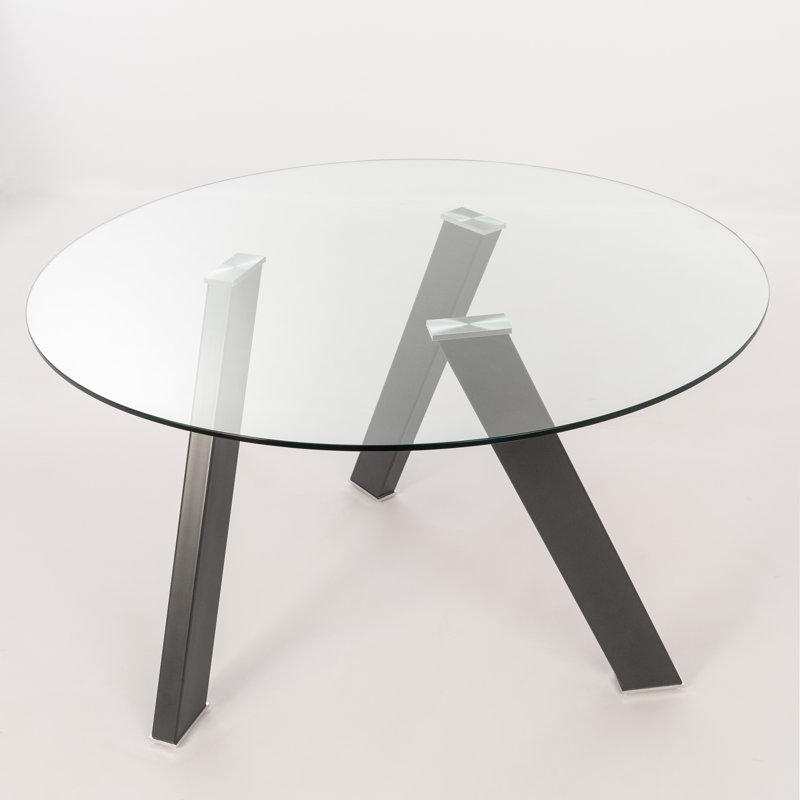Tristani Round Glass Top Dining Table, Grey Anthracite