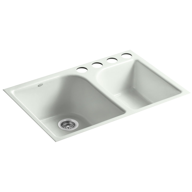Executive Chef 33" L x 22" W Undermount Kitchen Sink with 4 Oversize Faucet Holes, Sea Salt