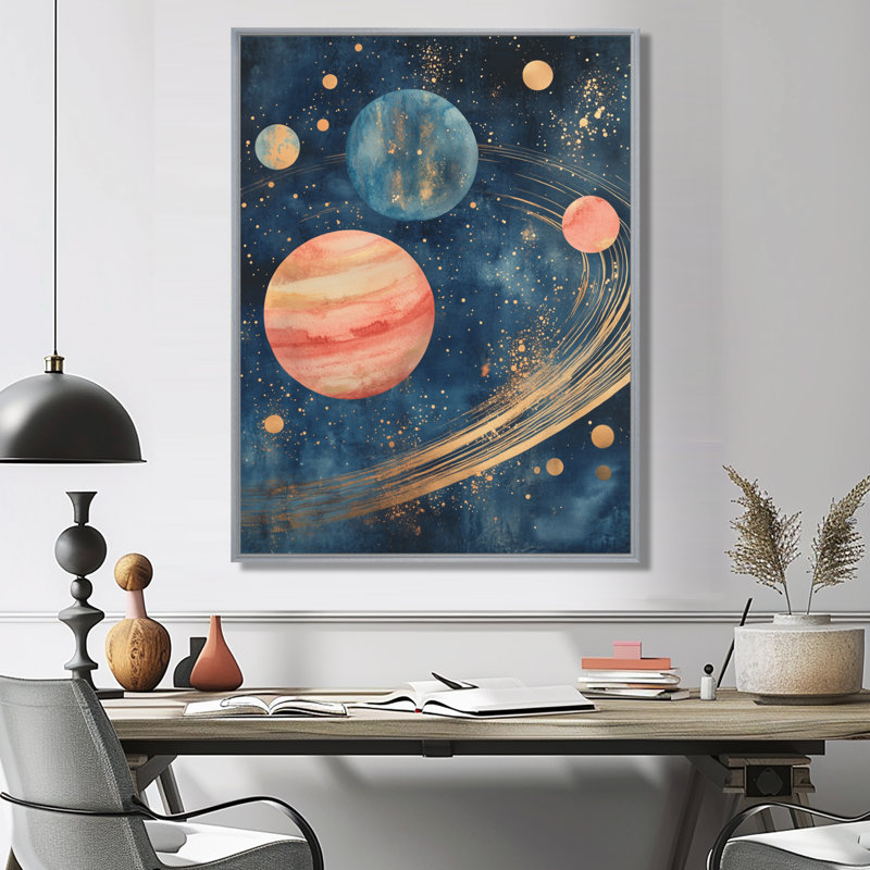 Orbite des mondes solaires - art mural encadré céleste, H 20 po x l 12 po, Silver Floater Framed